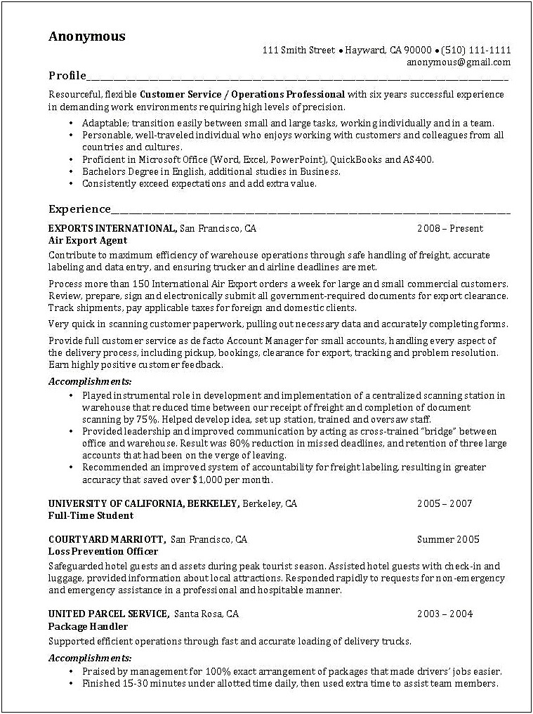 Loss Prevention Resume Objective Examples