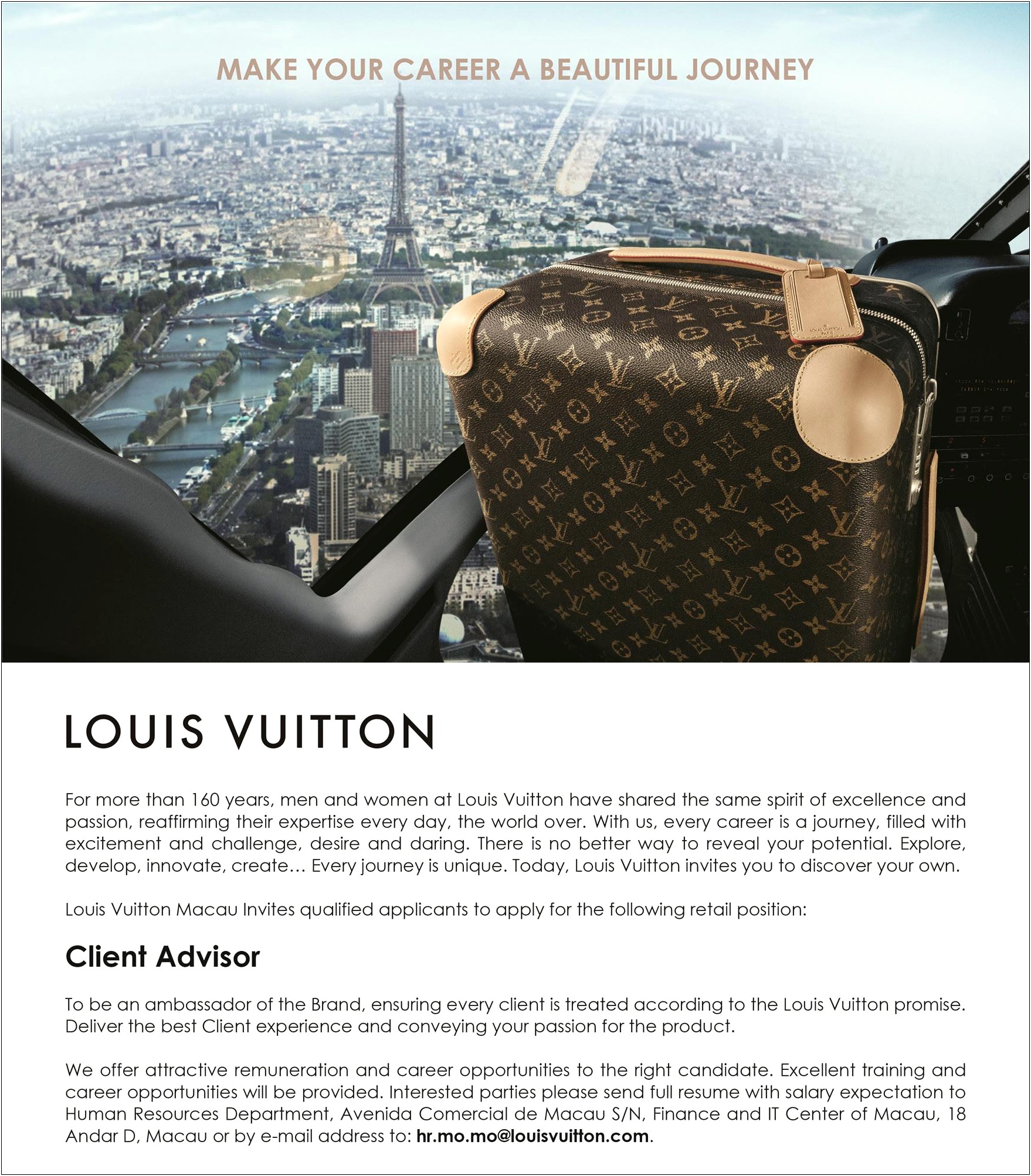 Louis Vuitton Client Advisor Job Description Resume