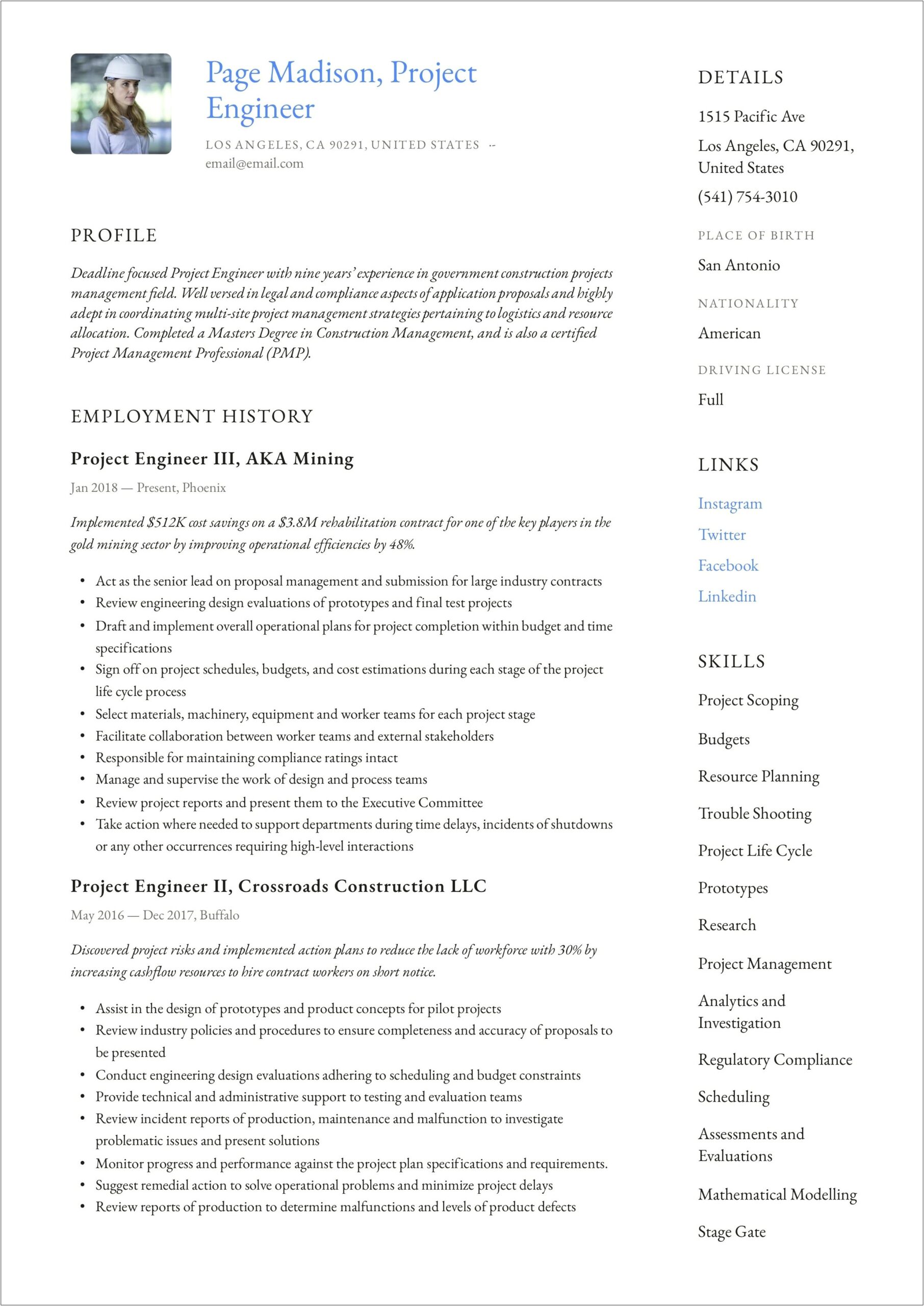 Low Voltage Project Manager Resume