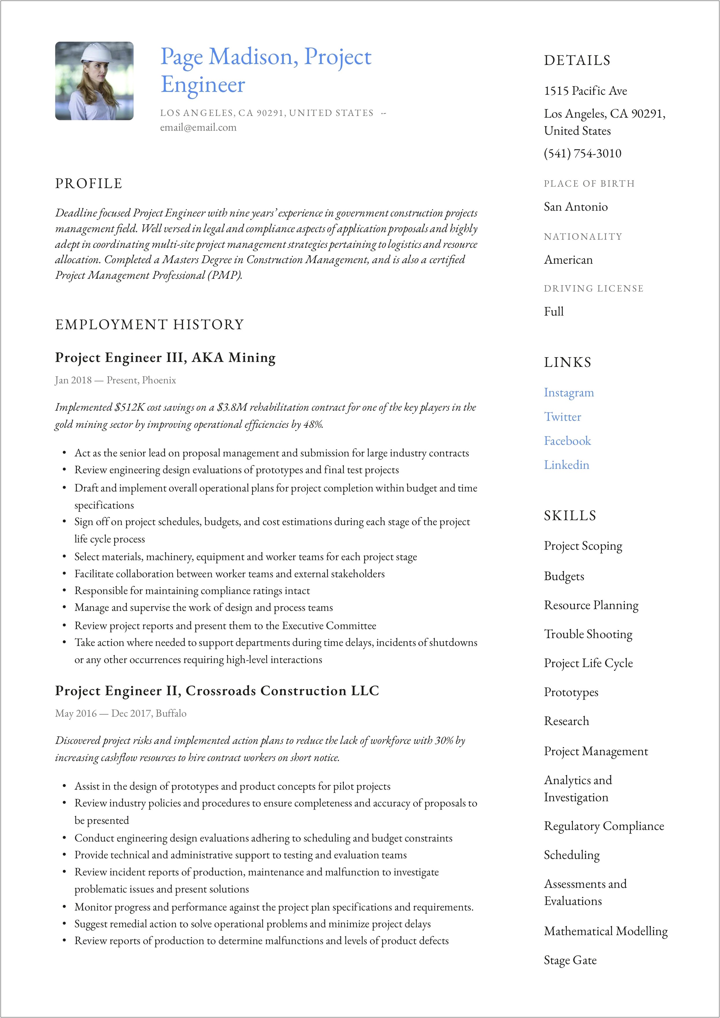 Low Voltage Project Manager Resume
