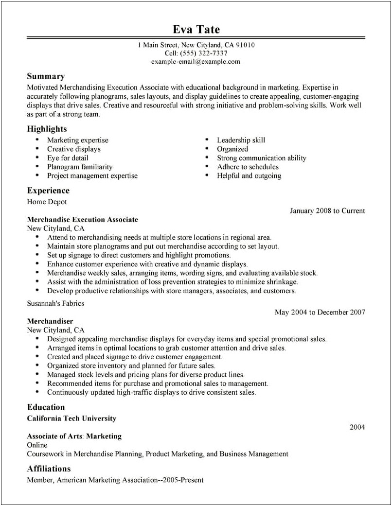 Lowes Merchandising Job Description On Resume
