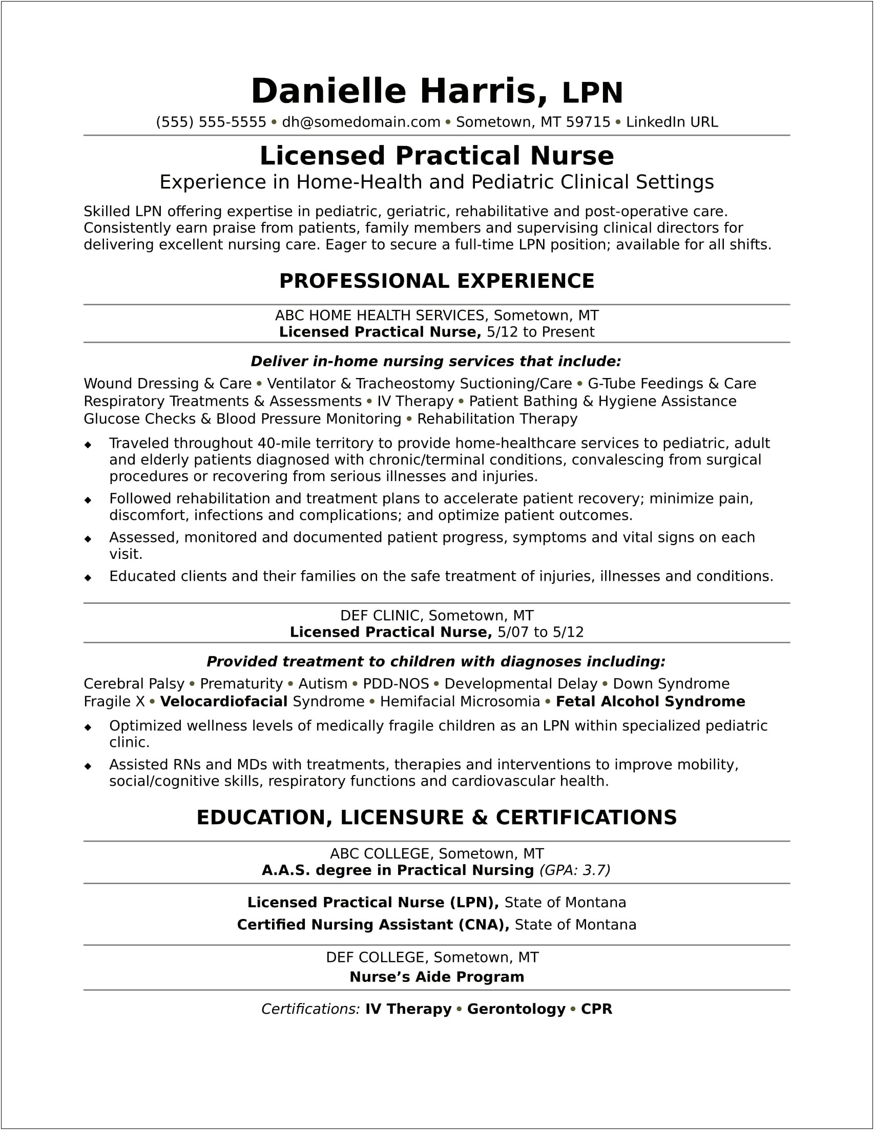 Lpn Health Care And Rehab Sample Resume