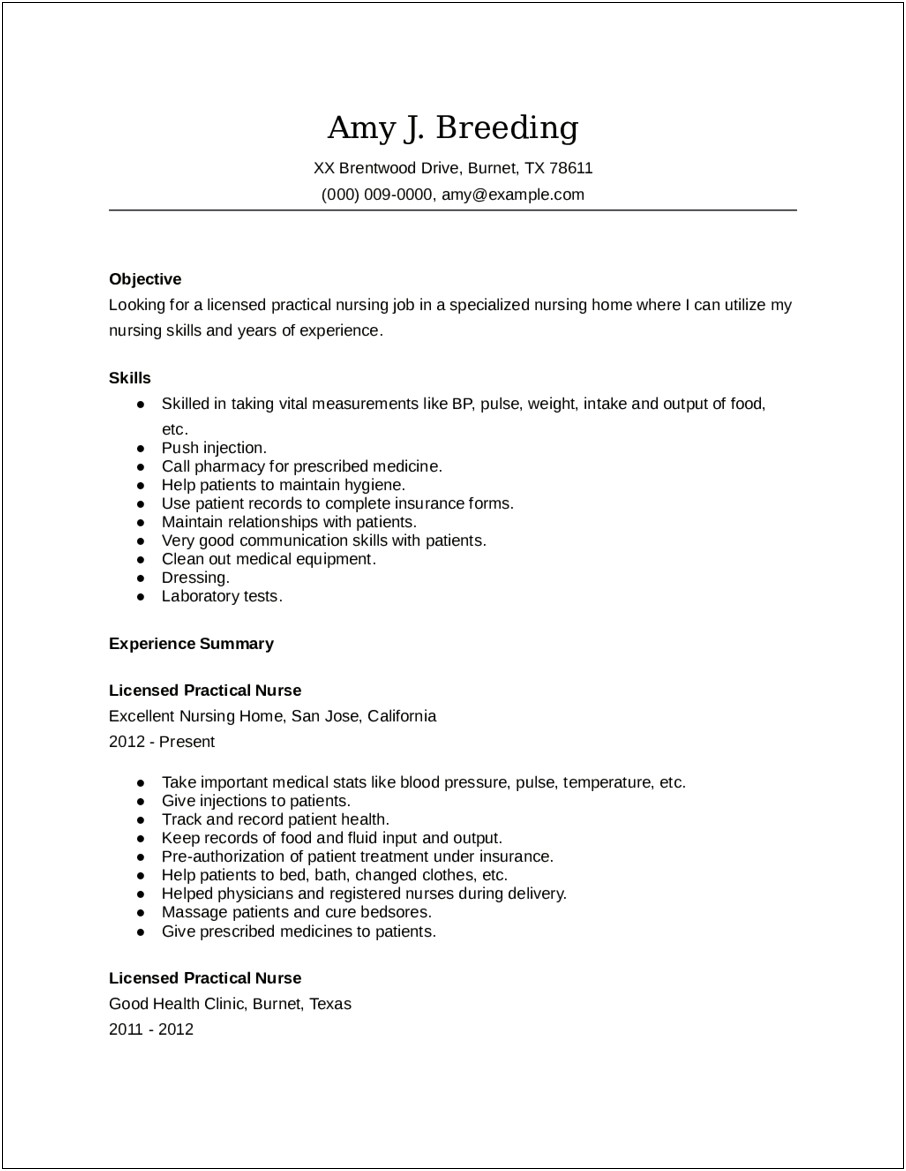 Lpn Resume Skills And Abilities