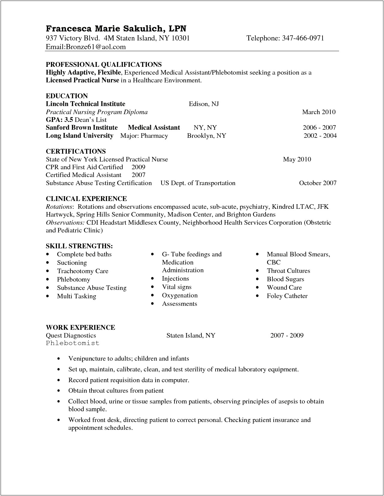 Lpn Sample Resume For Nursing Home