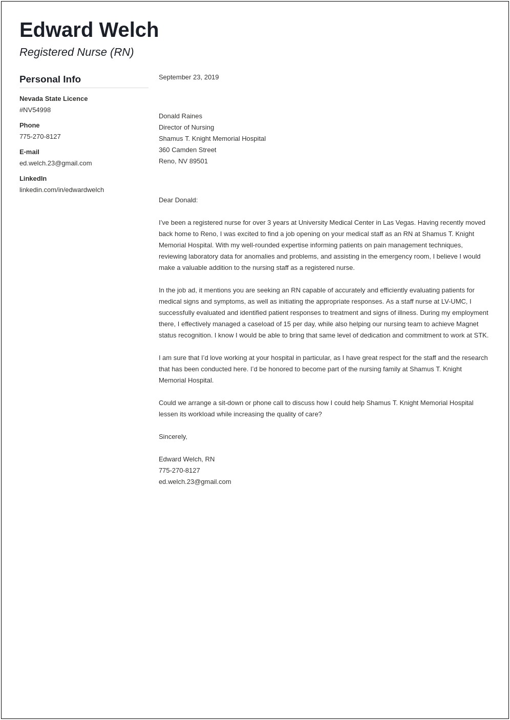 Lvn Resume Cover Letter Example