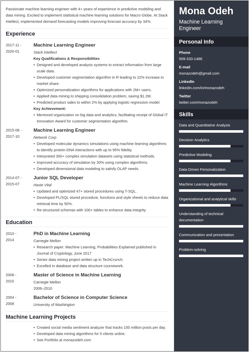 Machine Learning Skills To Include On Resume