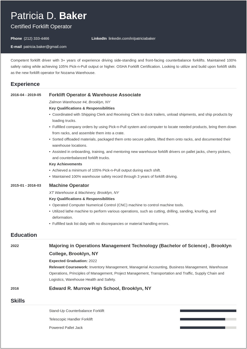 Machine Operator Job Description Sample Resume