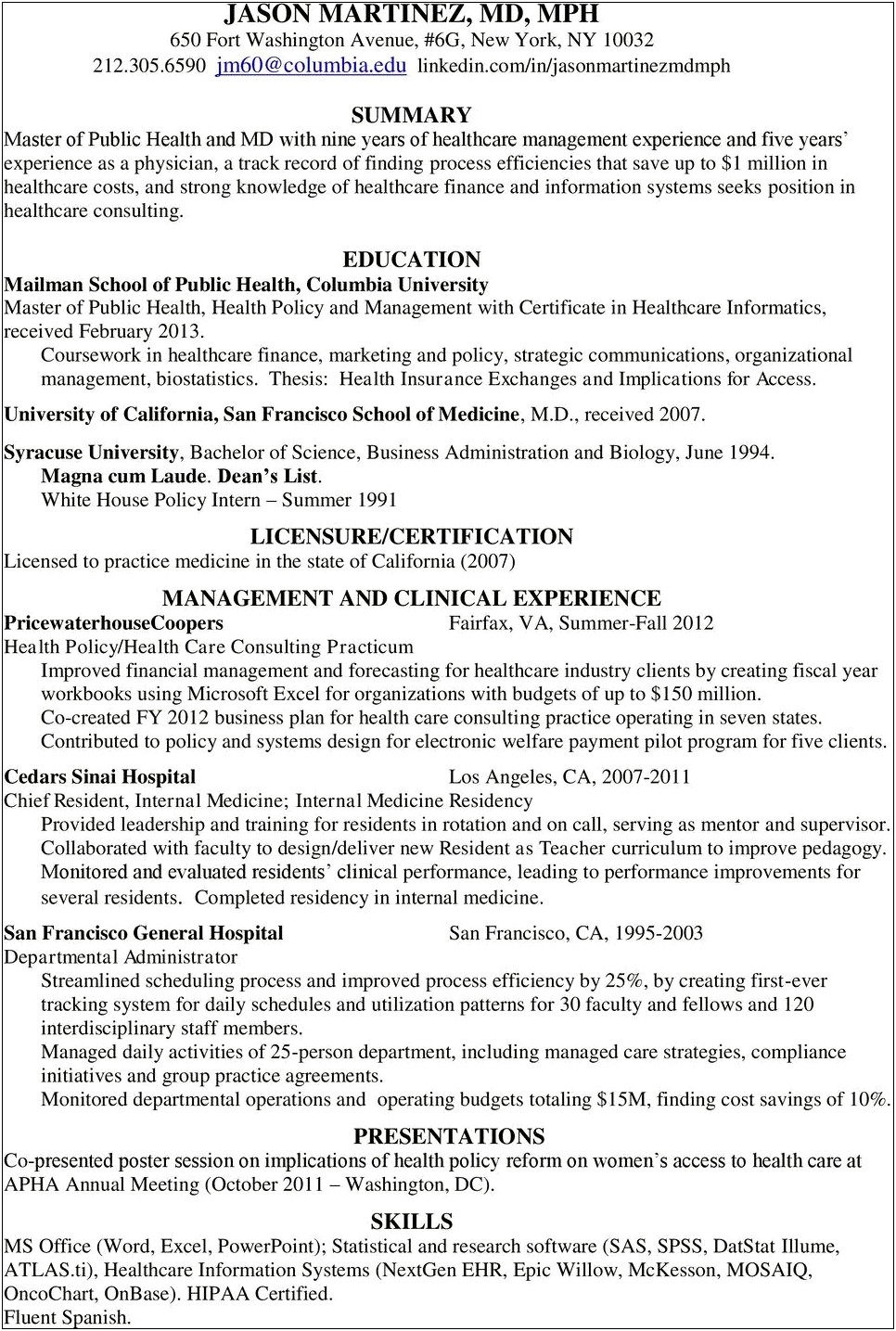 Mailman School Of Public Health Resume