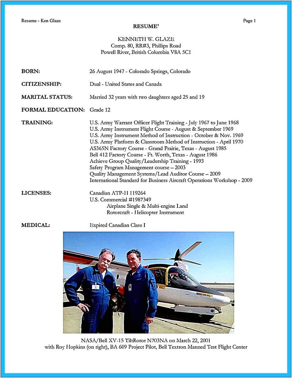 Major Airline Pilot Resume Examples