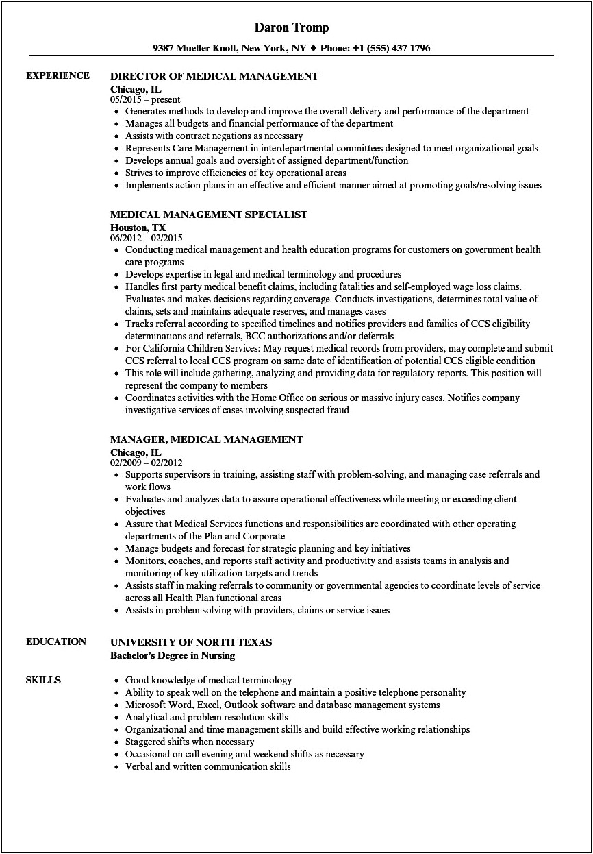 Manage My Time Very Well Resume Sample