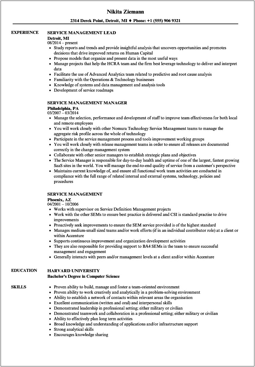 Managed Service Provider Resume Examples