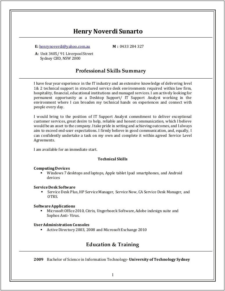 Managed Services Technician Job Description Resume