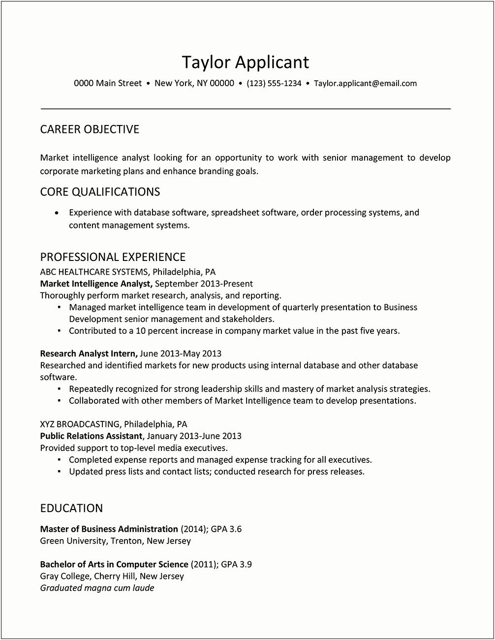 Management Analyst Job Objective Resume