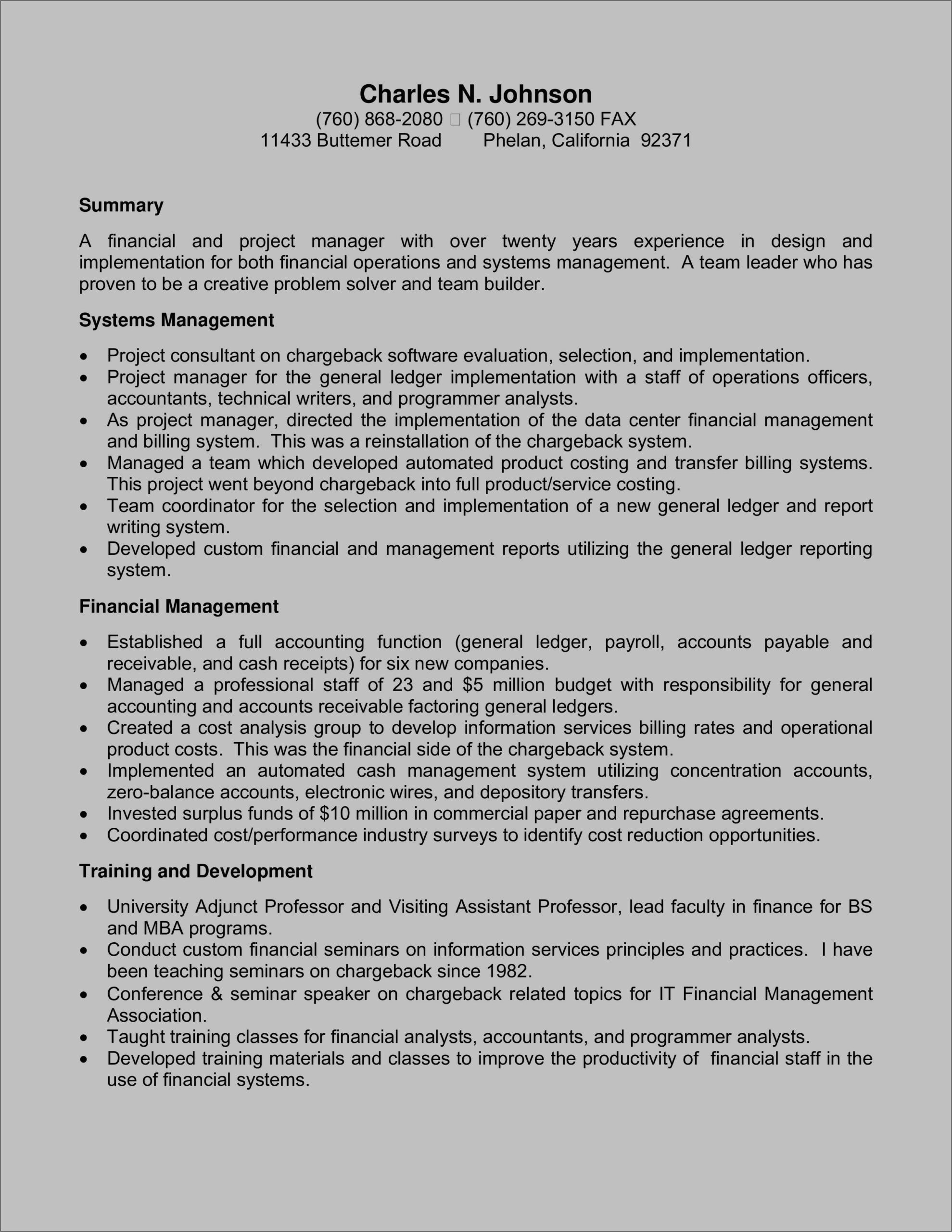 Management And Leadership Functional Resume