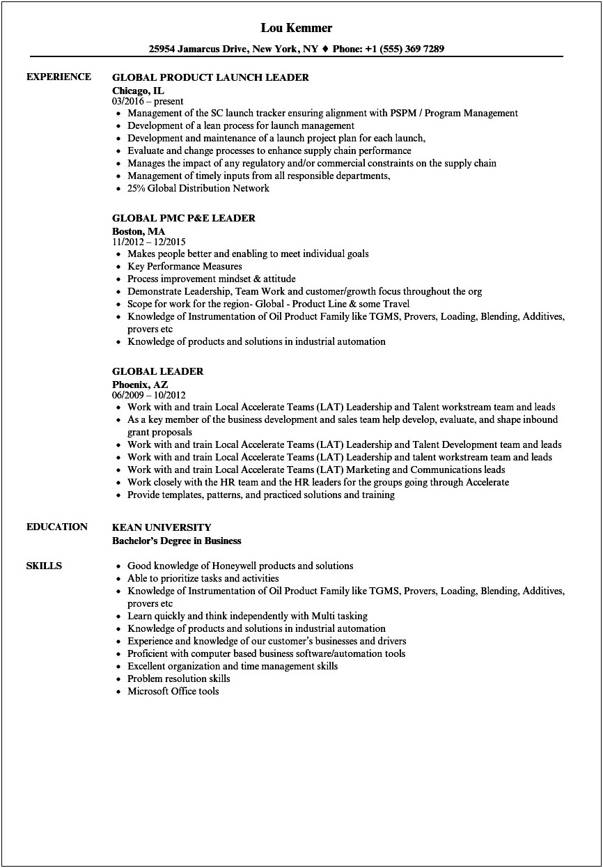 Management And Leadership Skills In Resume