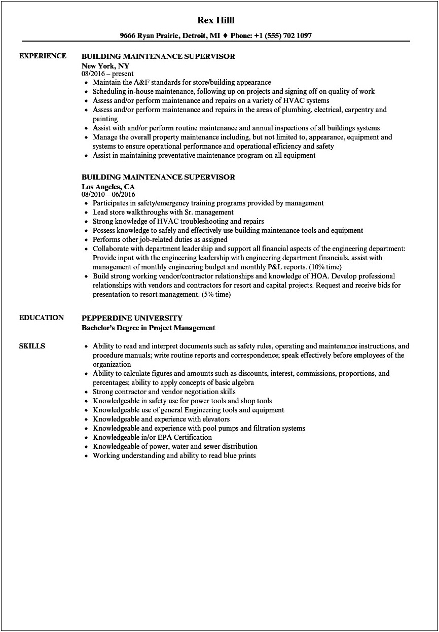 Management And Supervision On Resume
