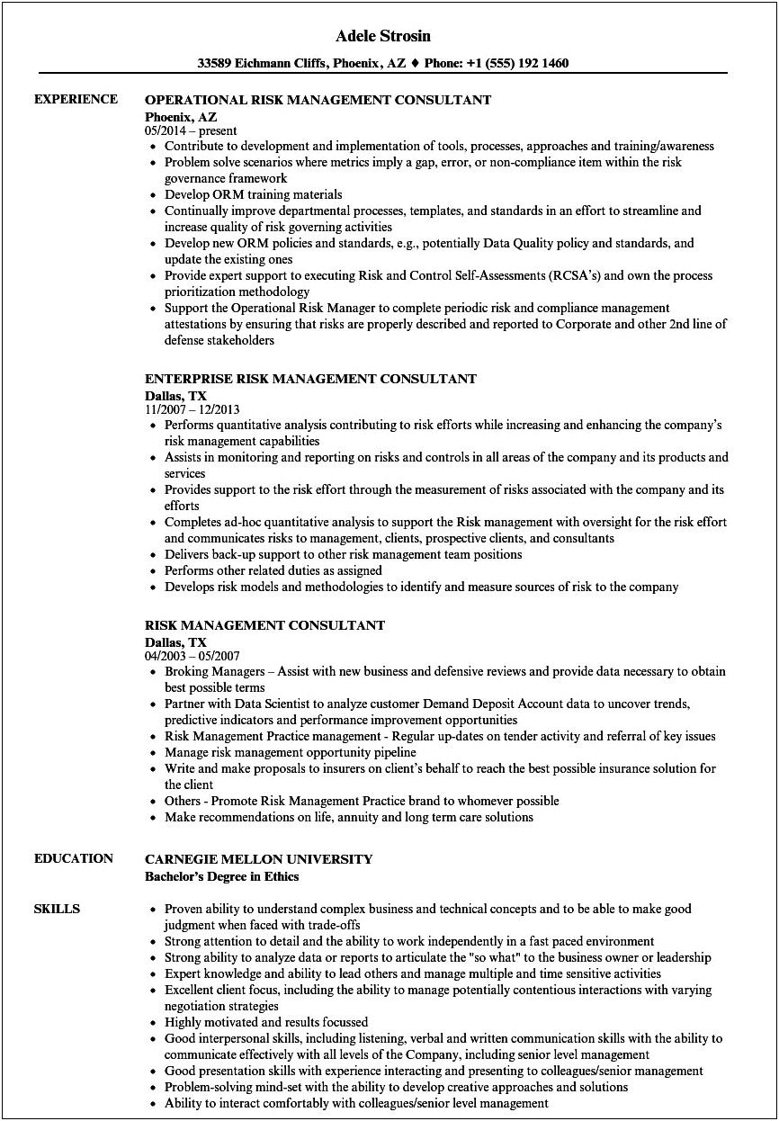 Management Consultant Job Description Resume