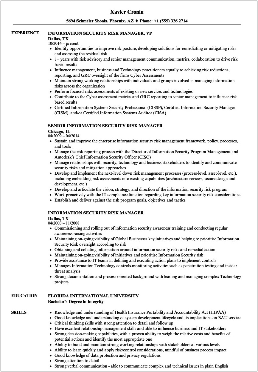 Management Information Systems Resume Examples