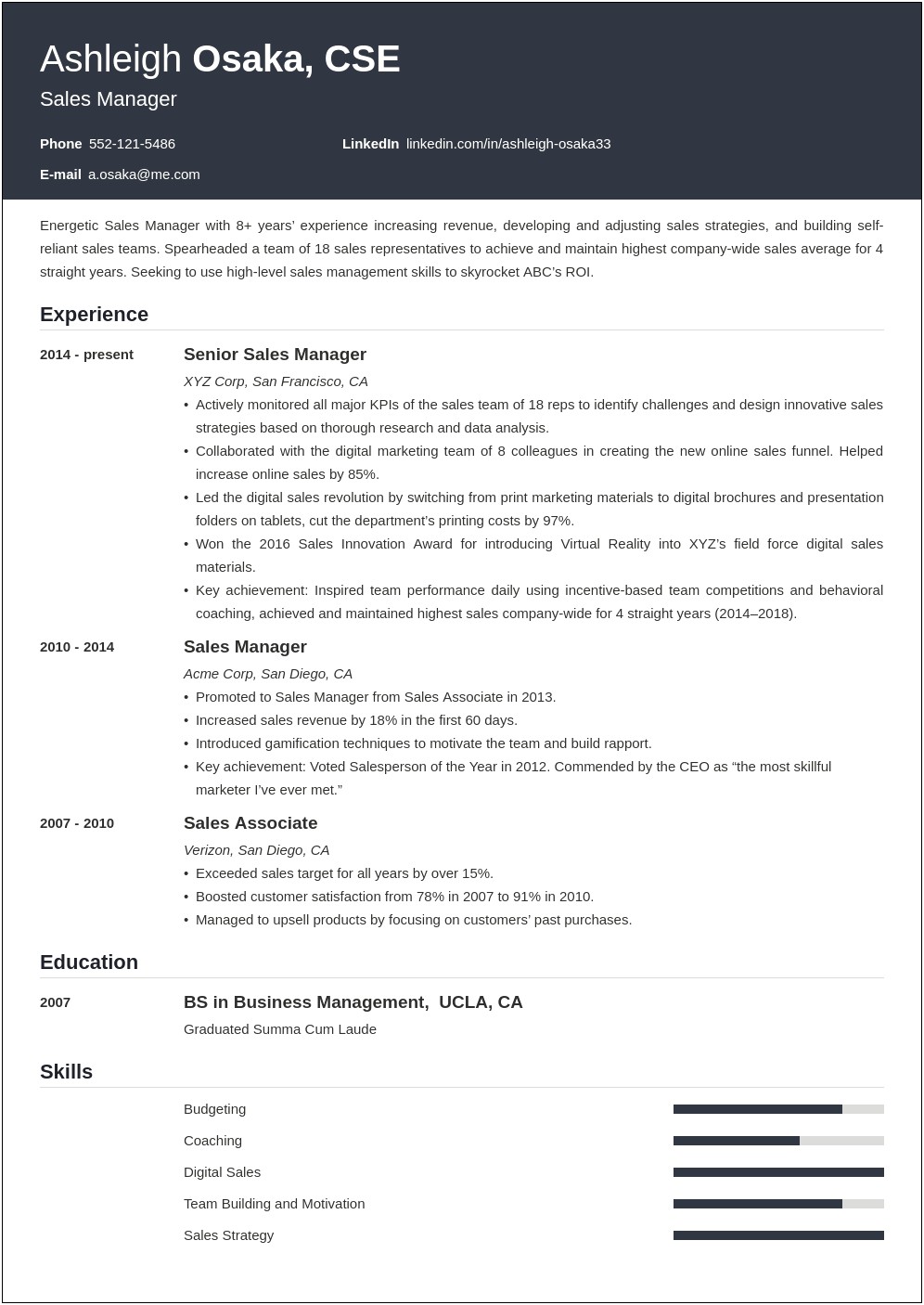 Management Job Description For Resume