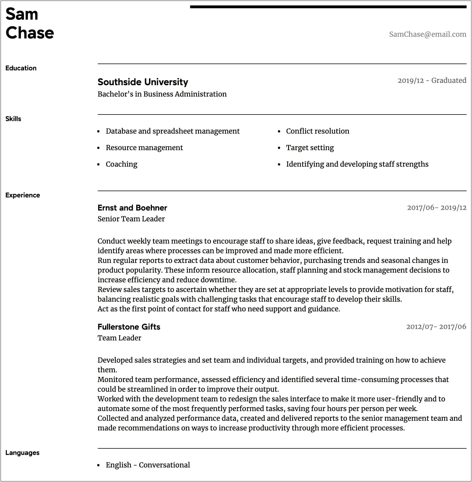Management Leadership For Tomorrow Resume Template