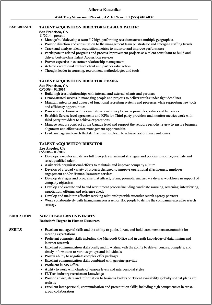 Manager Of Talent Outreach Resume