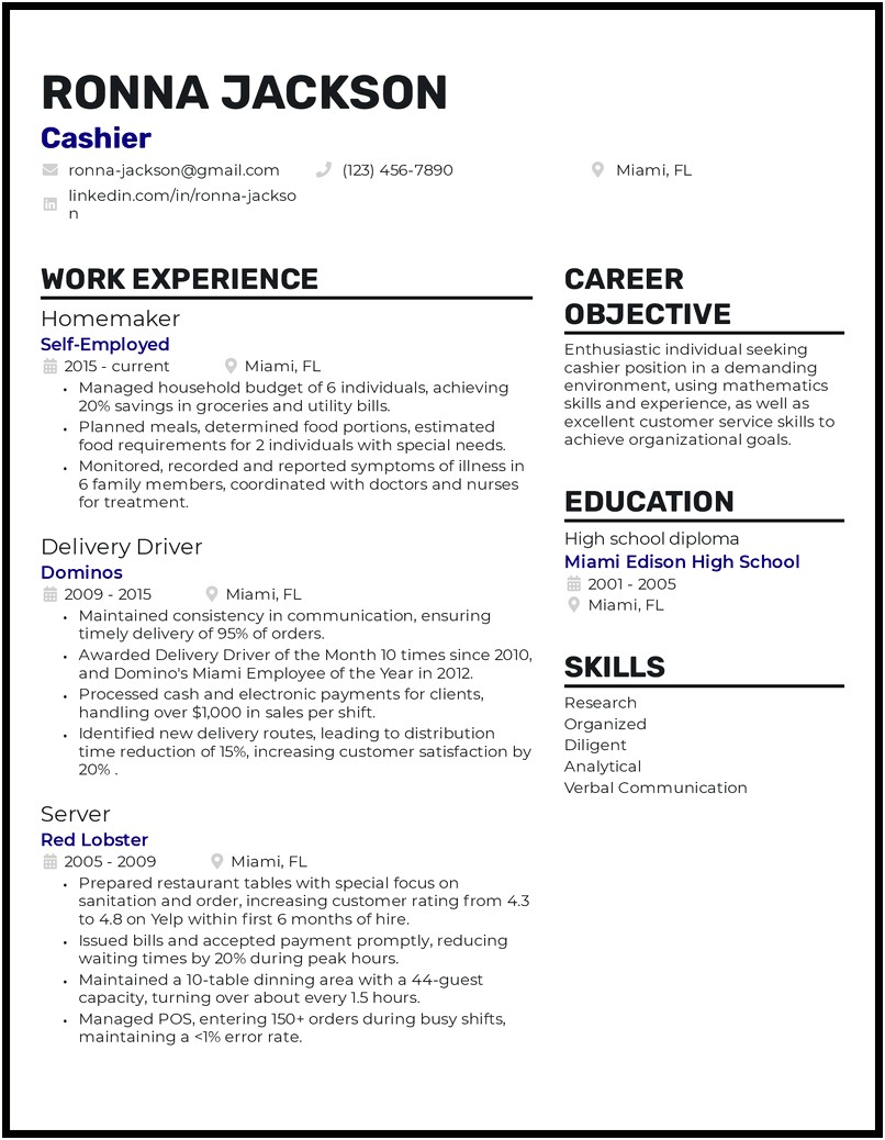 Managing For A Stay At Home Mom Resume