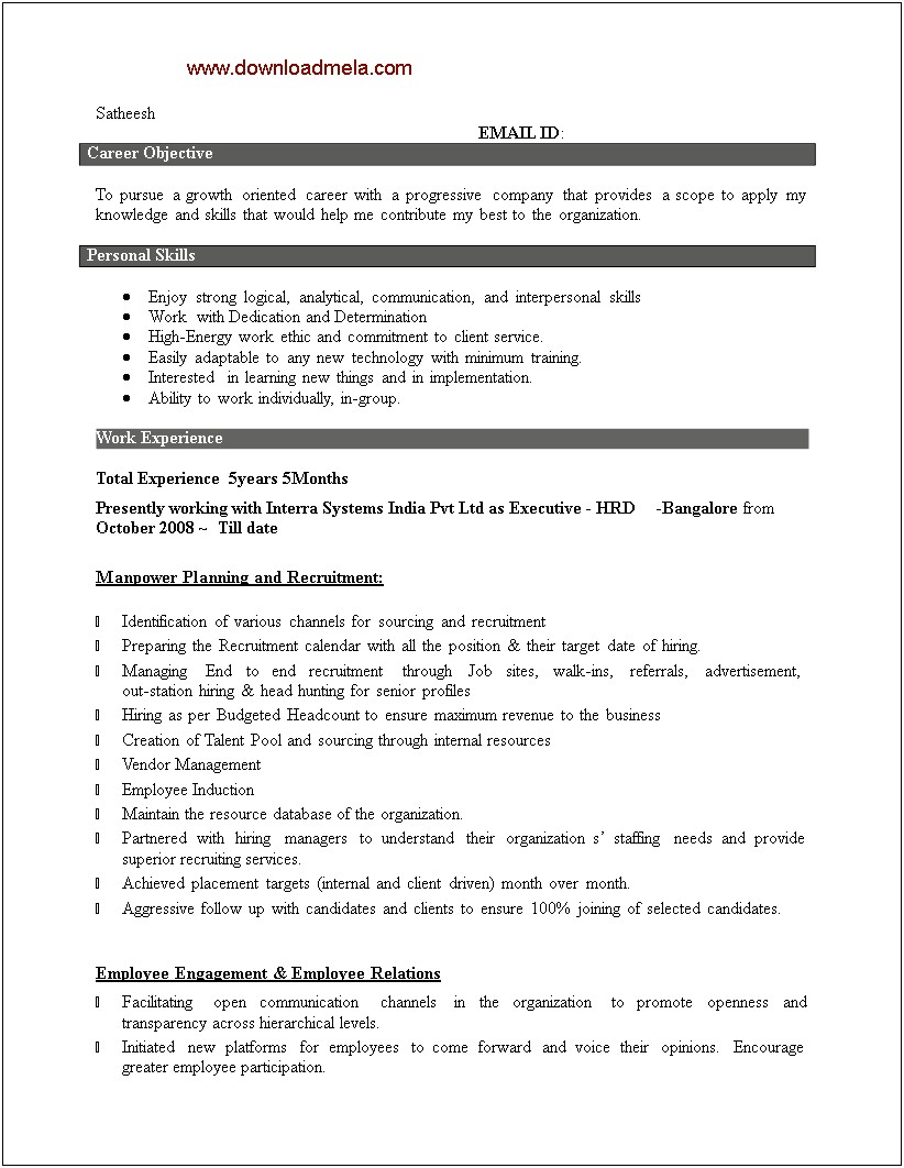 Manpower Sample In A Resume