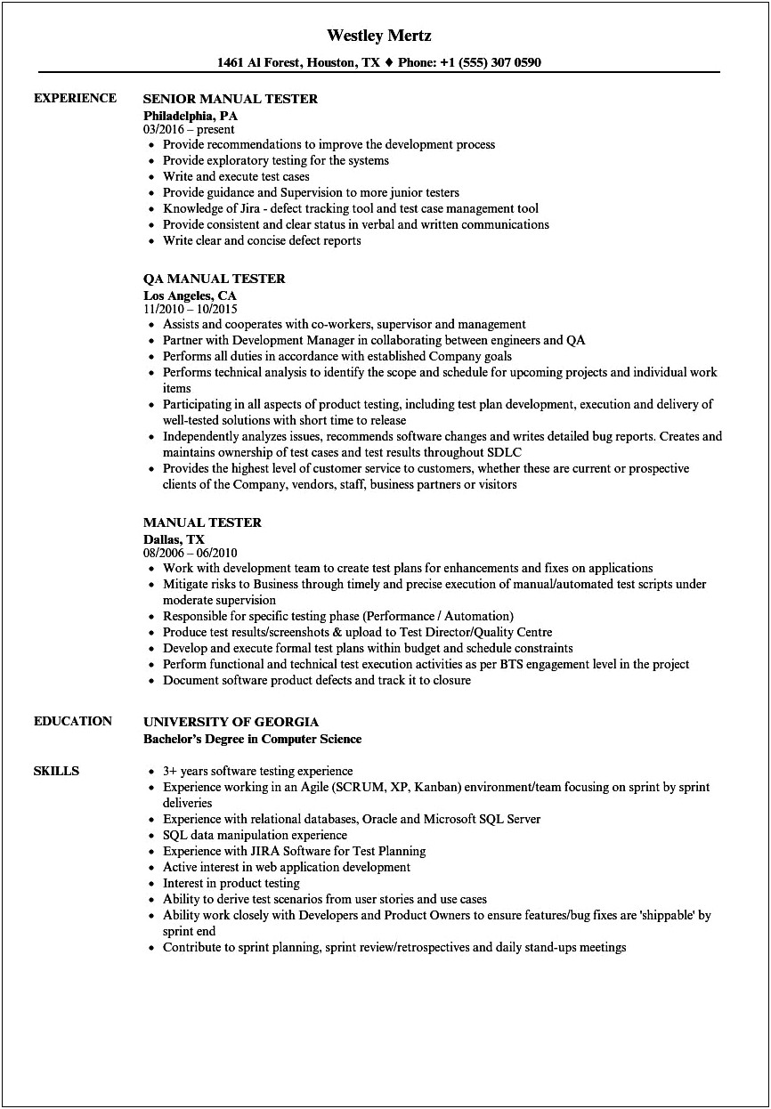 Manual And Automation Testing Resume For Experience