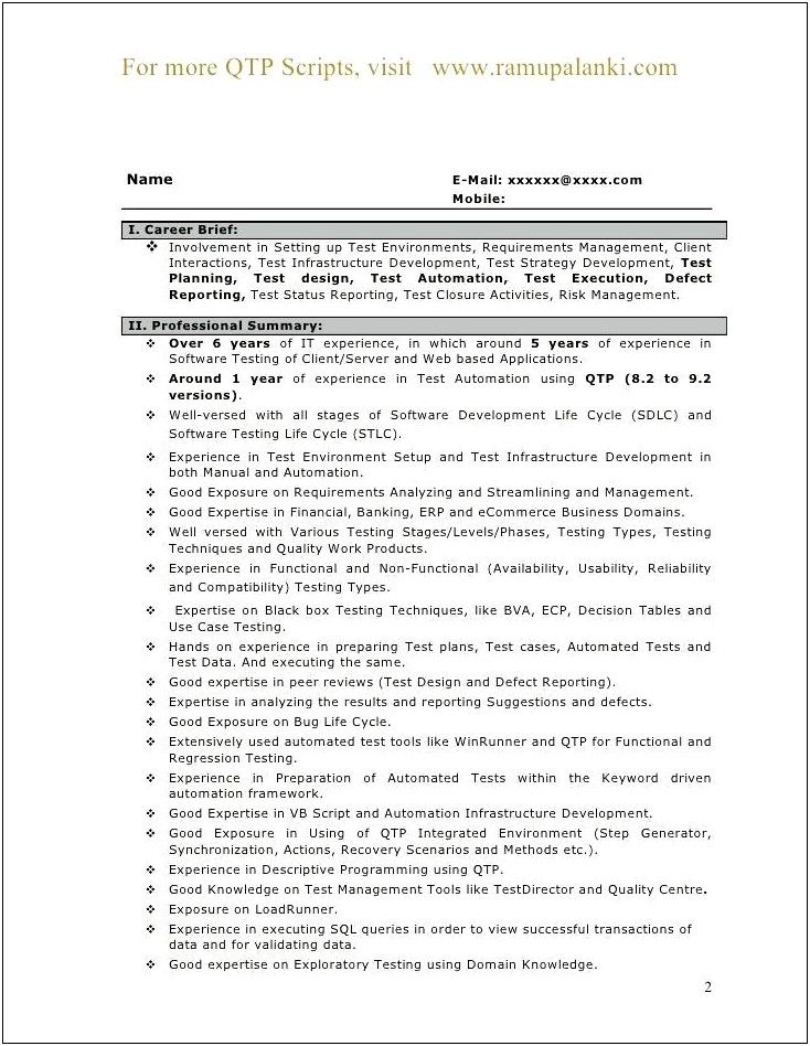 Manual Testing Resume For 4 Years Experience Pdf