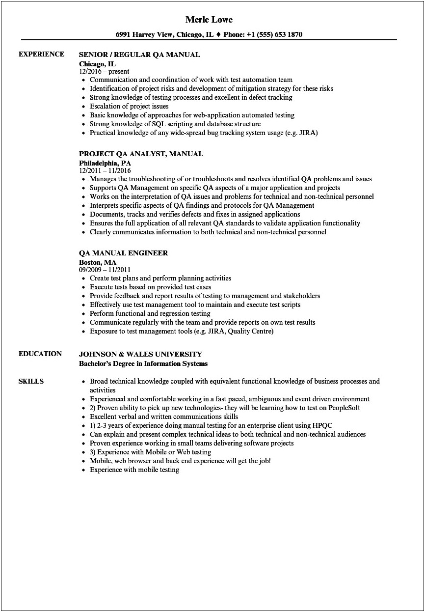 Manual Testing Resume For 8 Years Experience