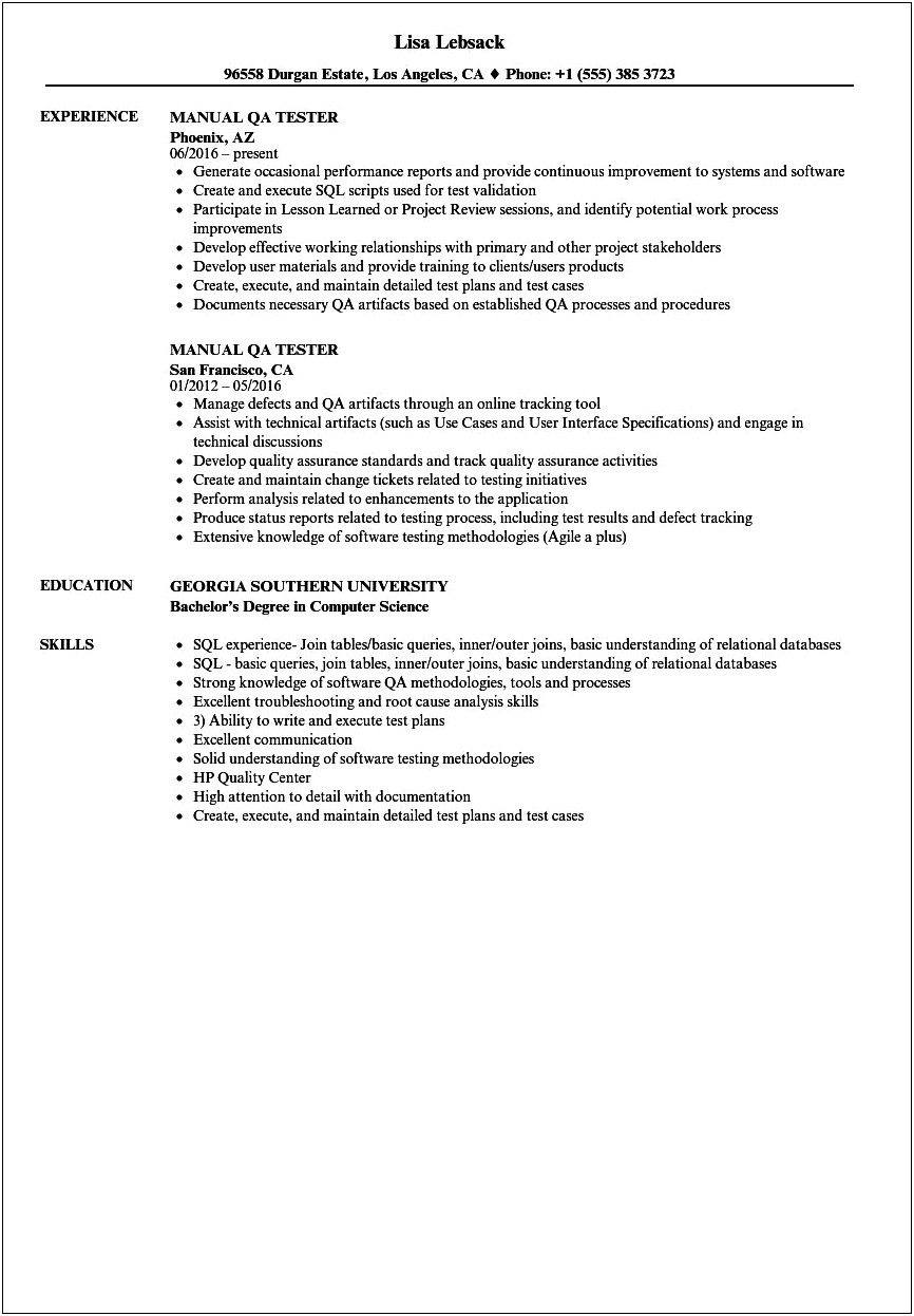 Manual Testing Resume Sample For 2 Years Experience
