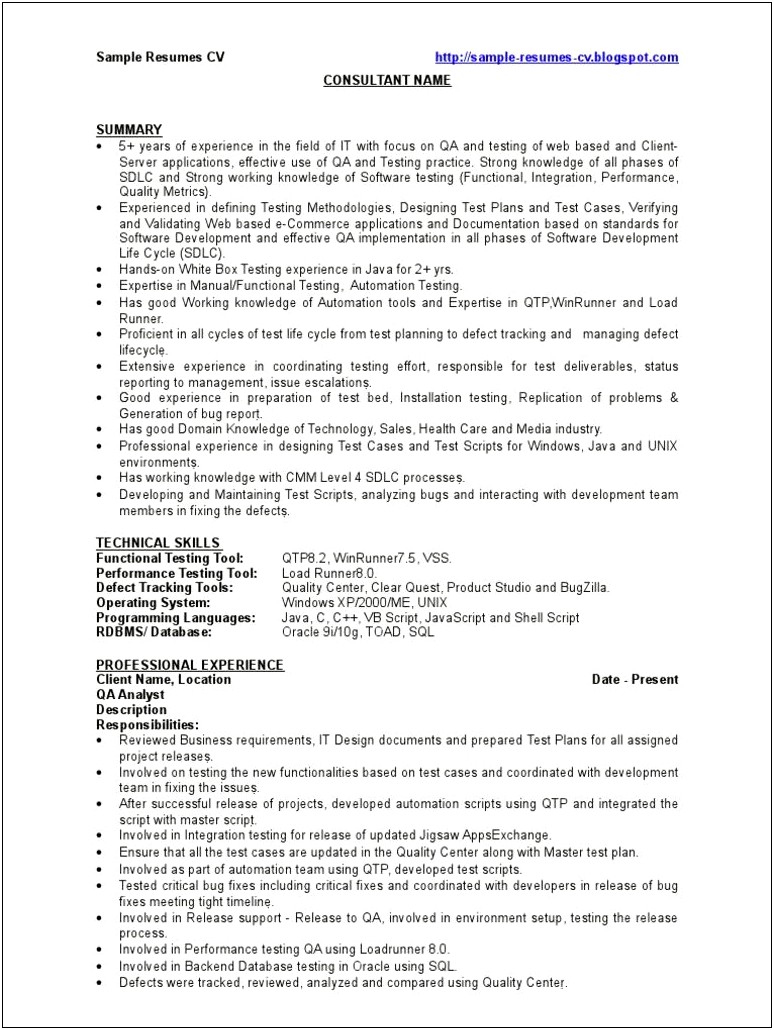 Manual Testing Sample Resume For 2 Years Experience