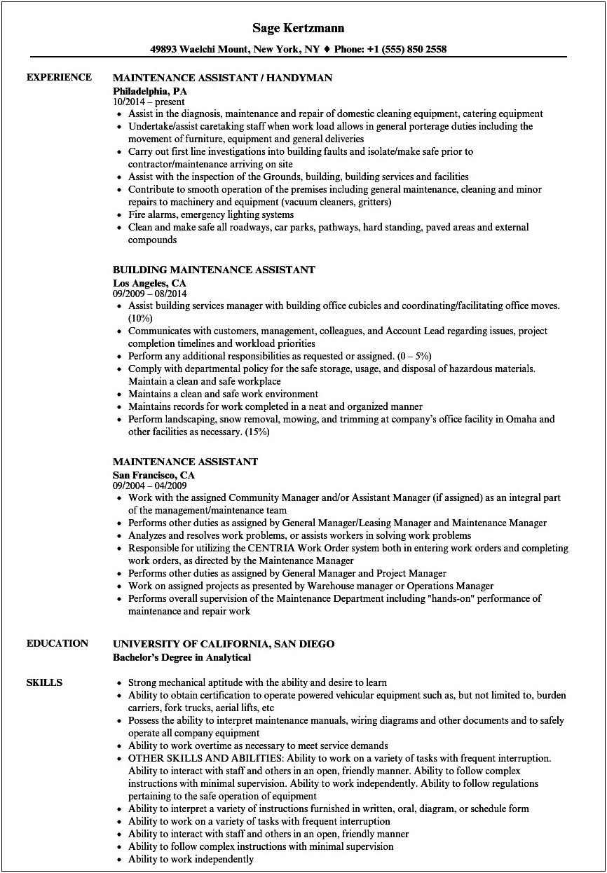 Manual Woodworker Sewer Job Description Resume