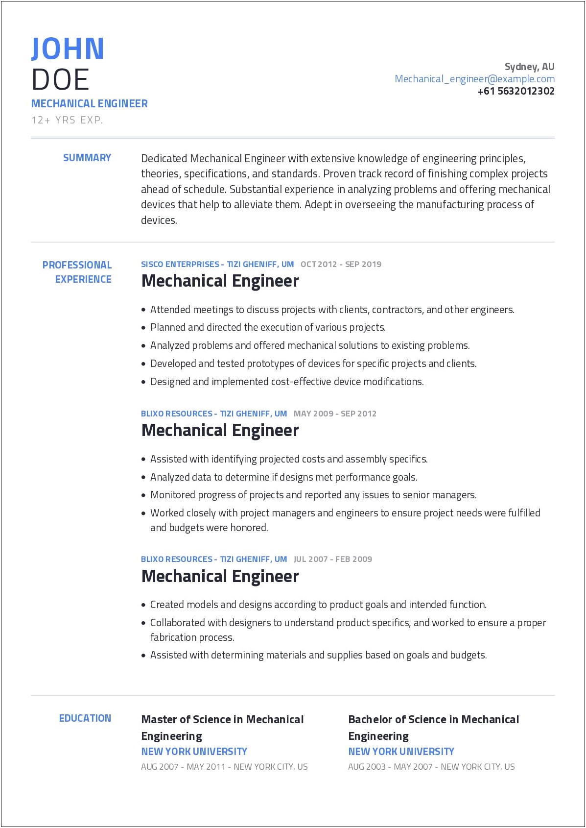 Manufacturing And Production Engineer Resume Samples