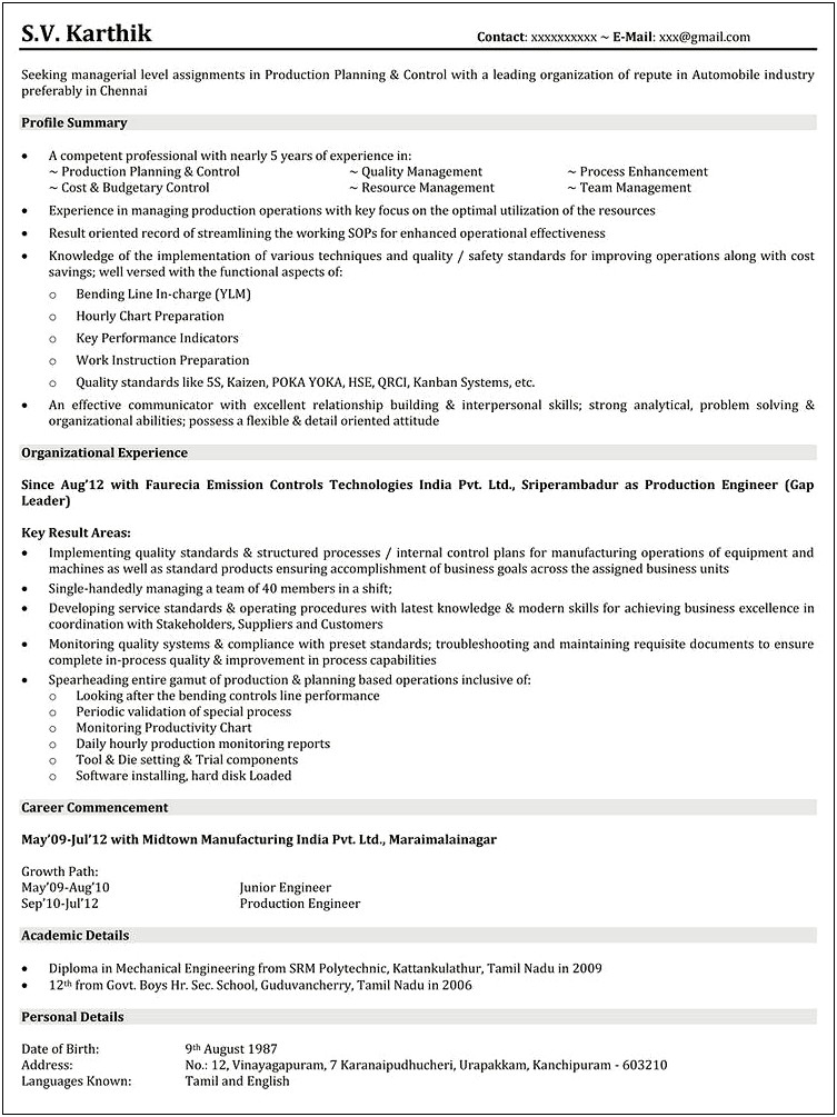 Manufacturing Manager Resume Examples Pdf