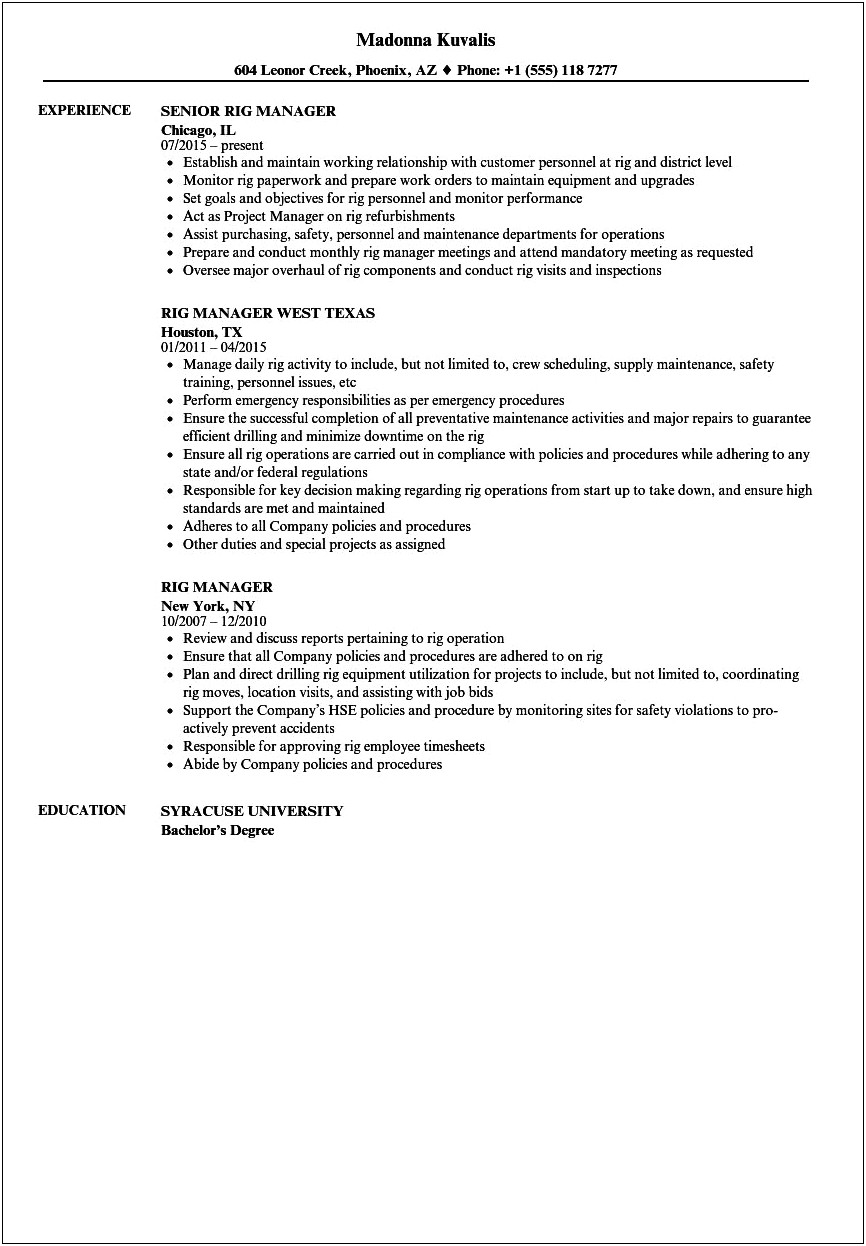 Marine Claims Manager Resume Samples