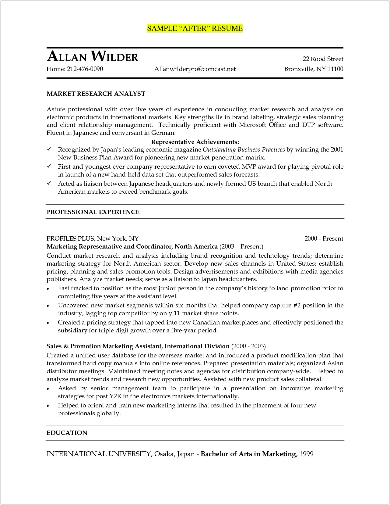 Market Research Resume Summary Examples