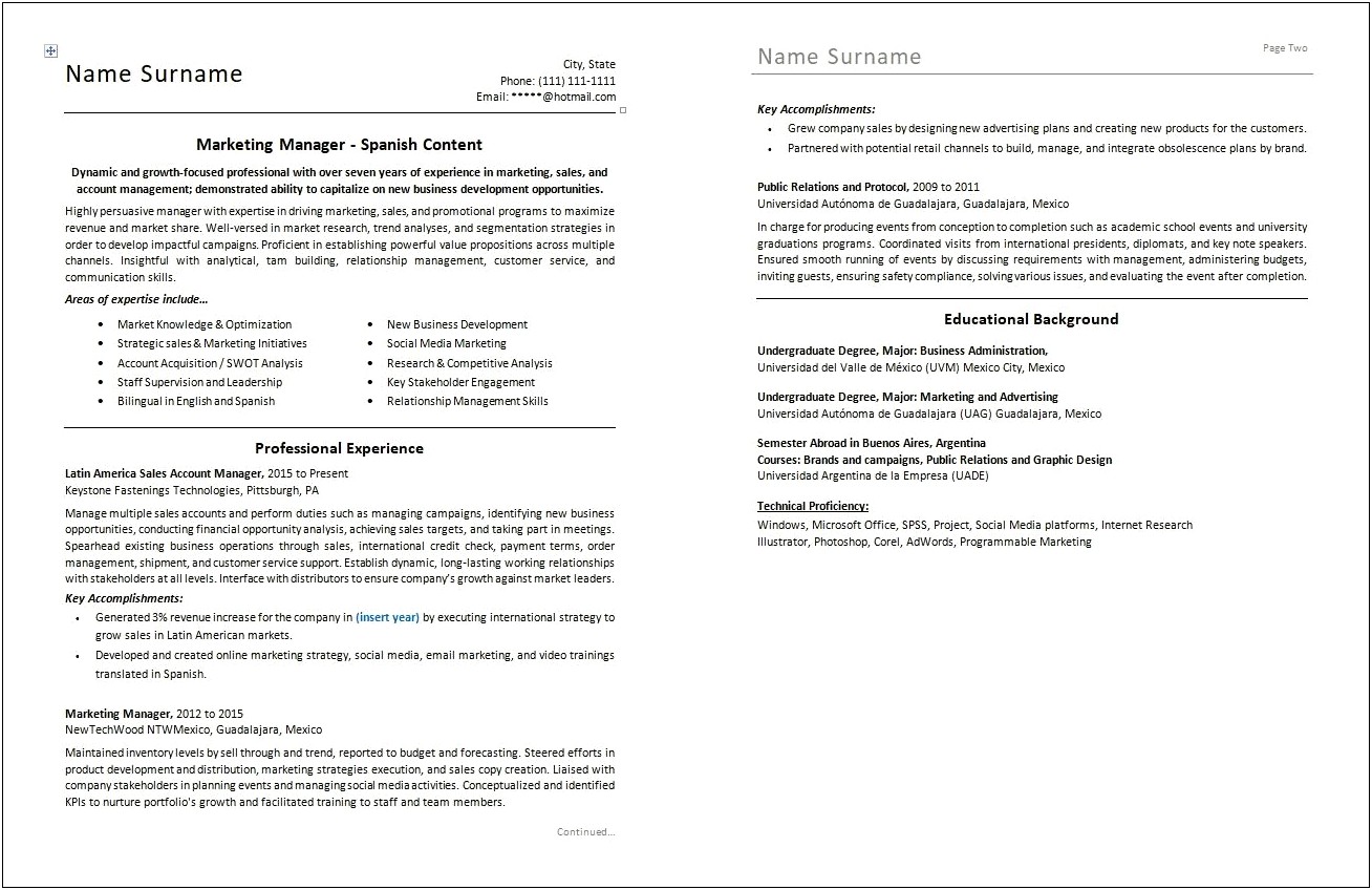 Marketing And Advertising Resume Examples