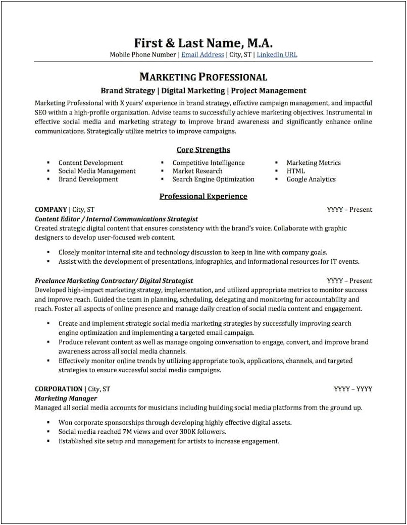Marketing And Events Manager Resume