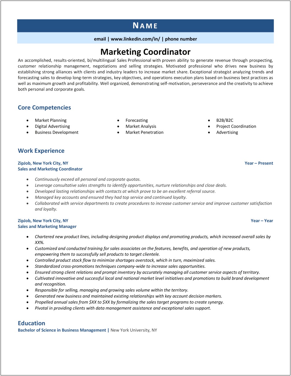 Marketing Coordinator With Three Years Experience Resume