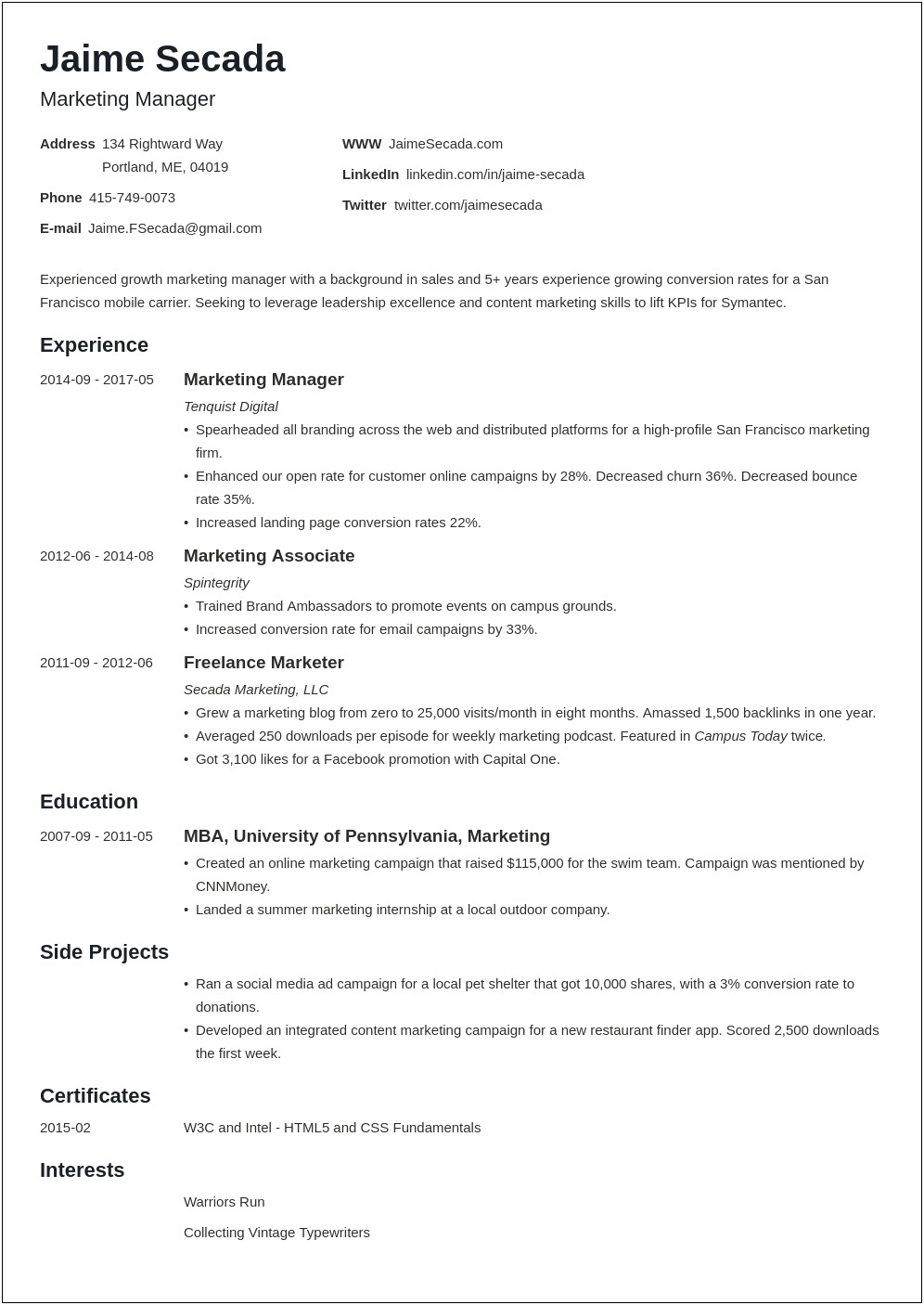 Marketing Job Description On Resume