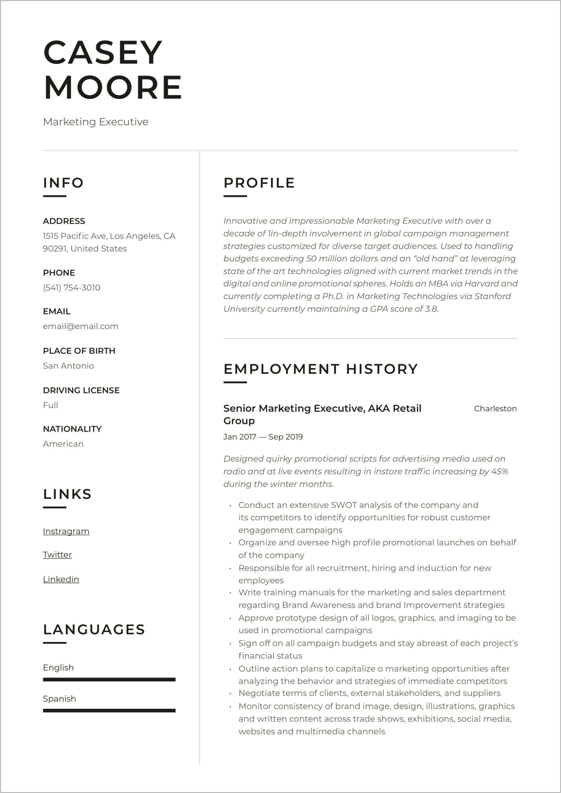 Marketing Manager Achievements For Resume