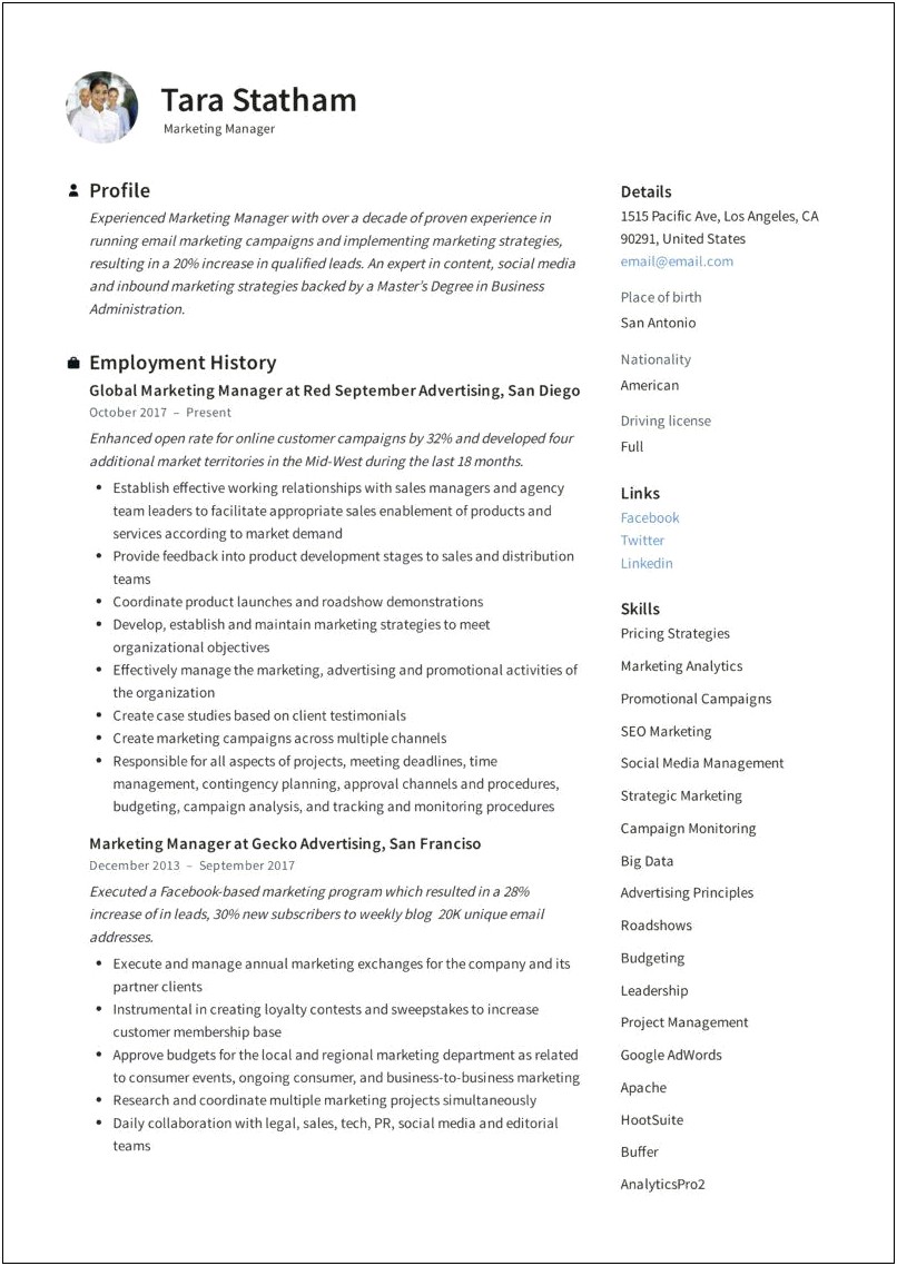 Marketing Manager Duties And Responsibilities For Resume