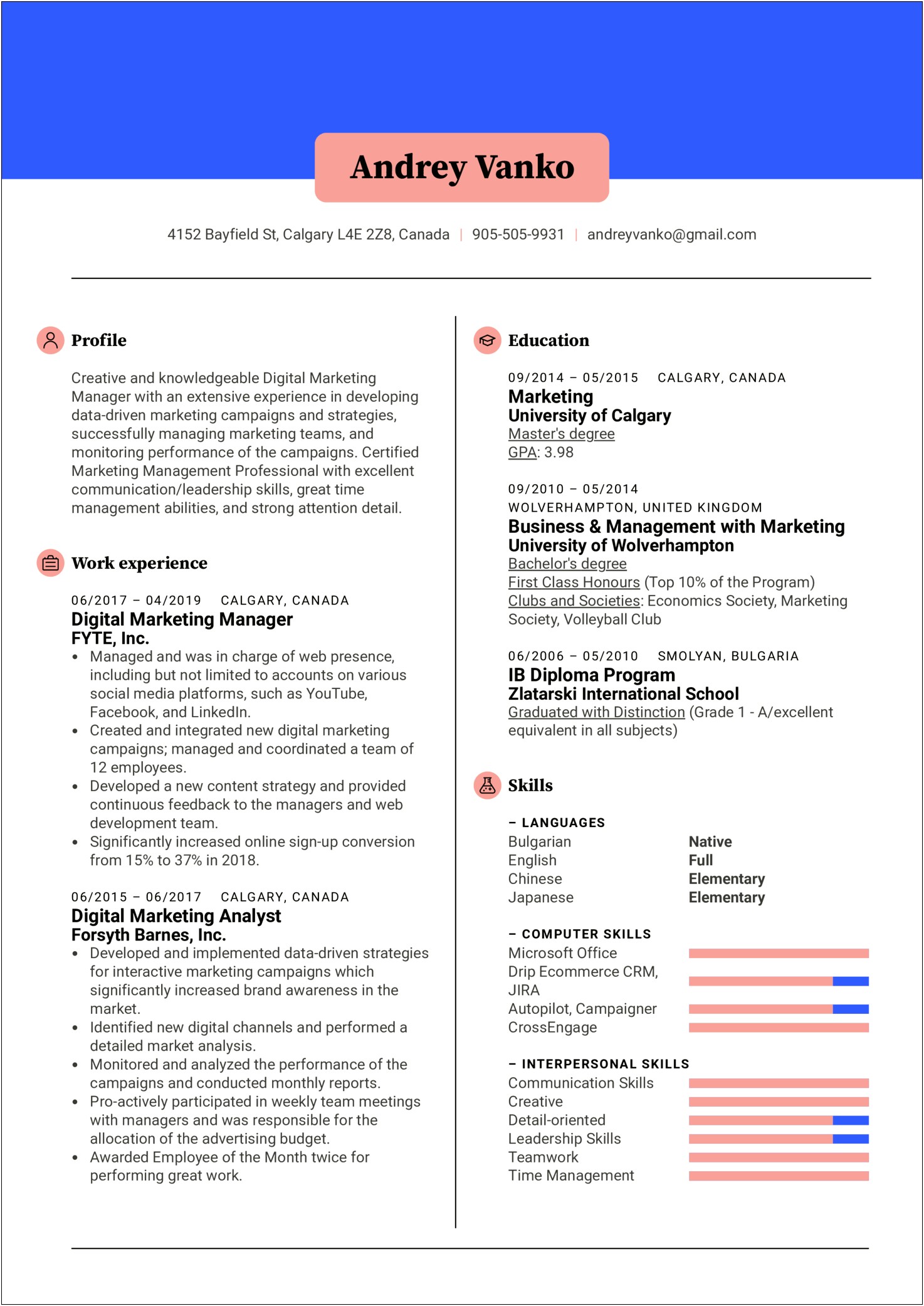 Marketing Manager Duties For Resume