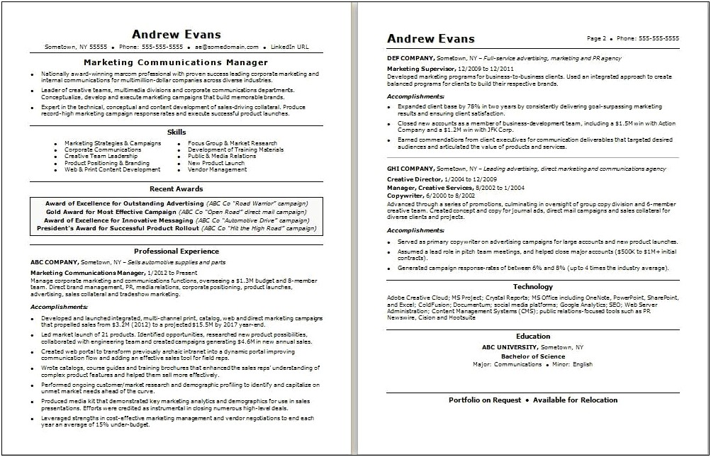 Marketing Manager Job Description Sample Resume