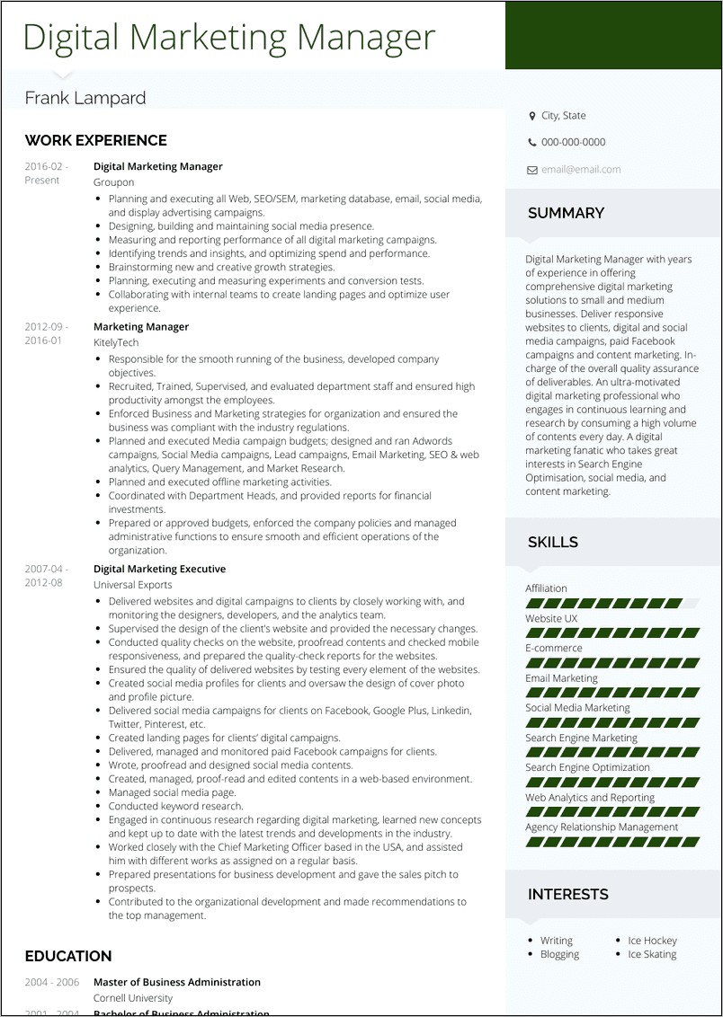 Marketing Manager Resume Objective Statement