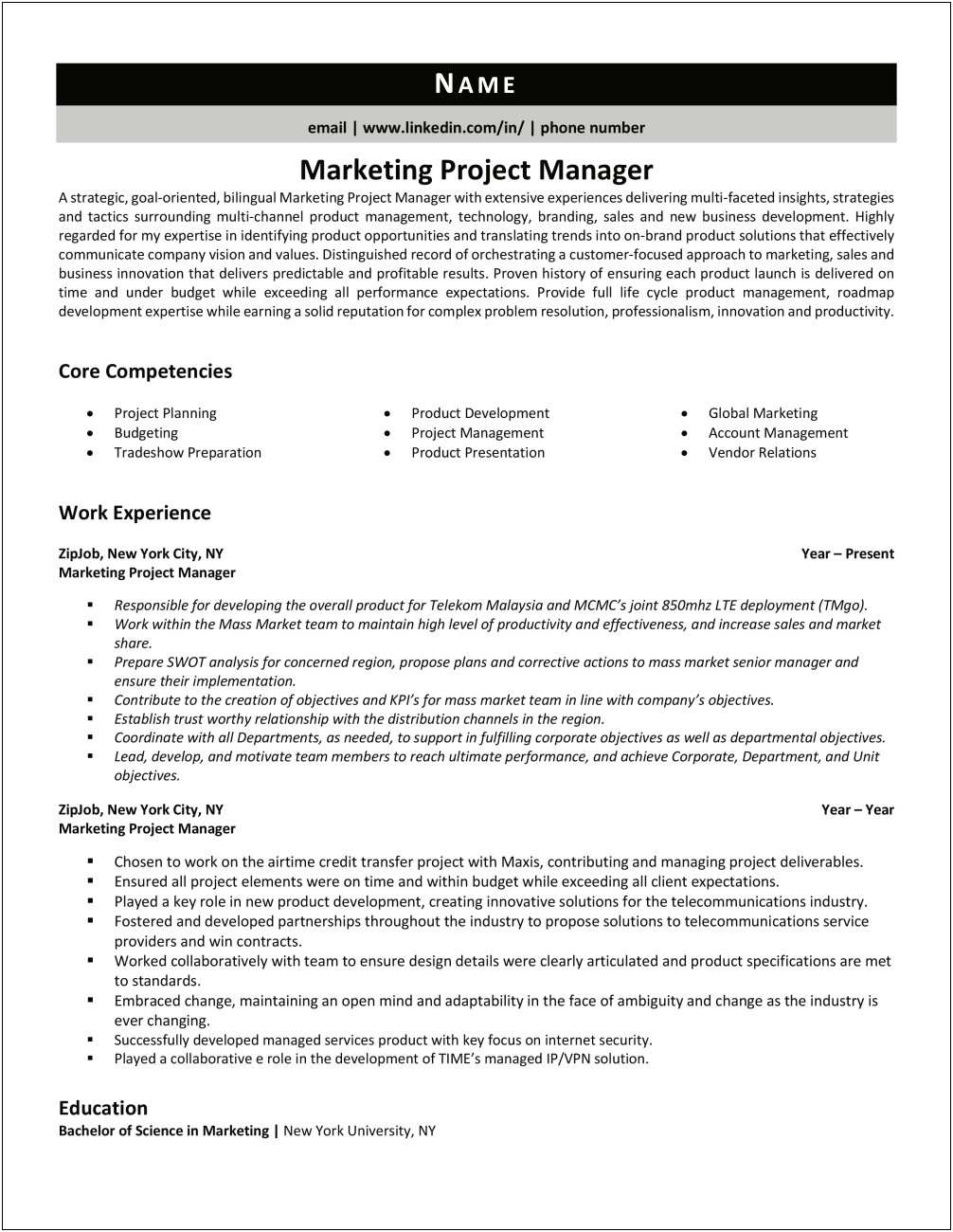 Marketing Project Manager Resume Examples