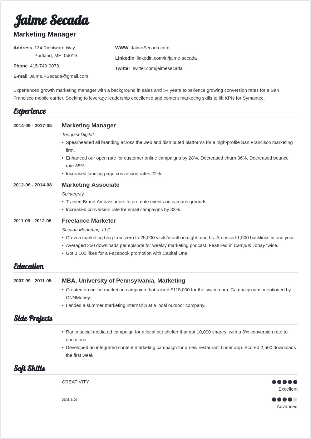 Marketing Resume Examples For Students