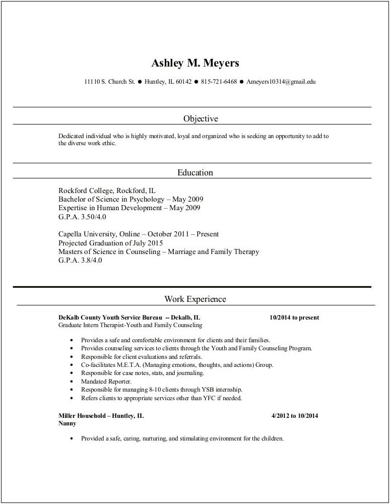 Marriage And Family Therapy Resume Examples