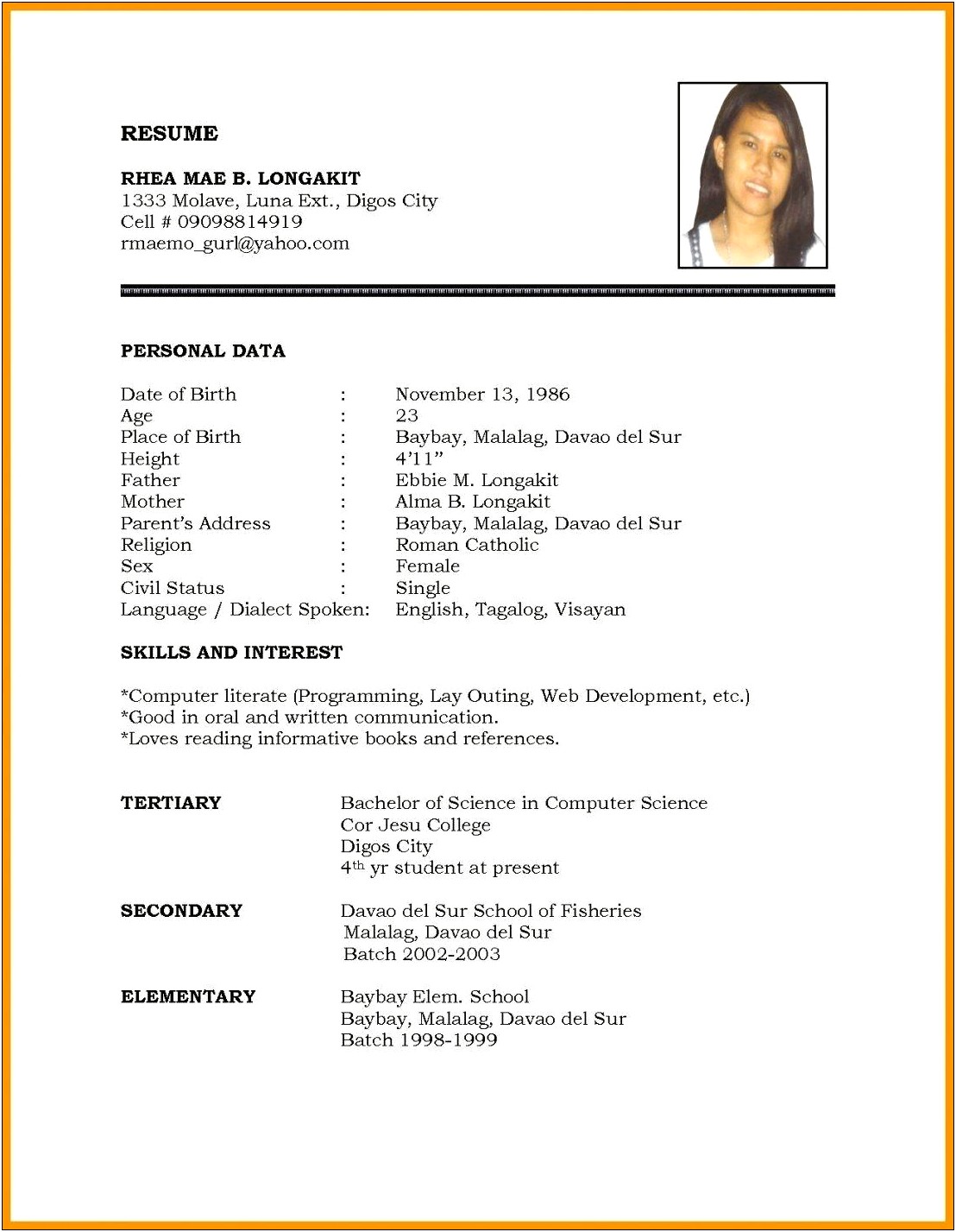 Marriage Resume Format Word File Download